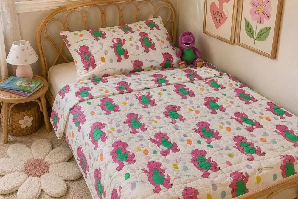 Baby Dreams Barney Blanket and Flat Sheet Toddler Bedding
